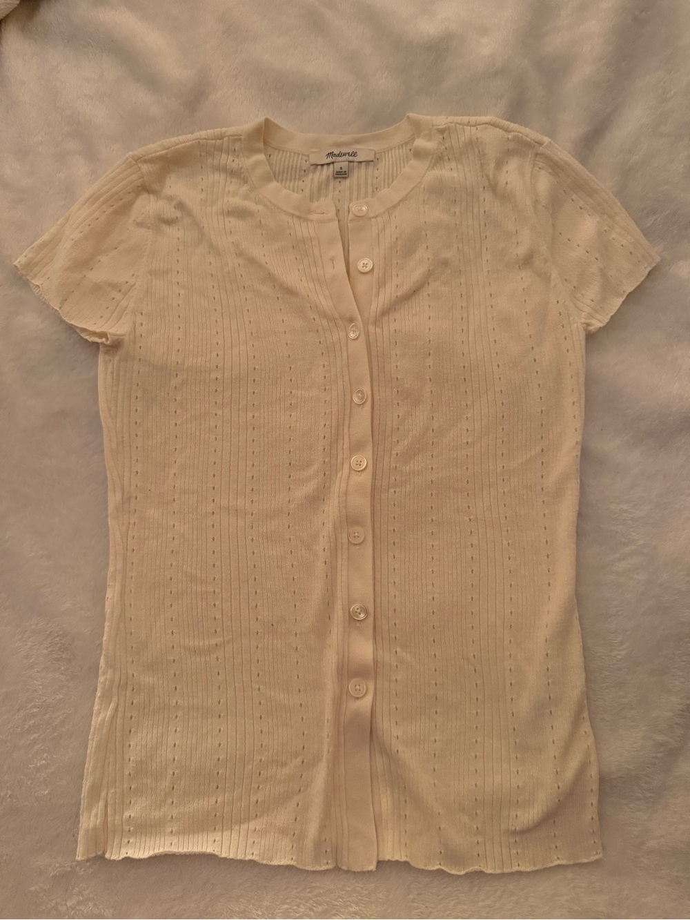 Madewell Cream Short-Sleeve Button-Front Knit Top
